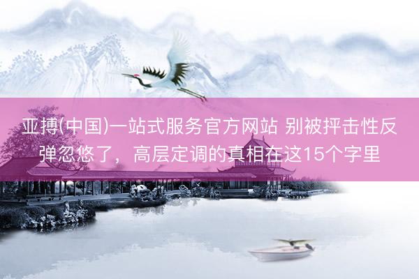 亚搏(中国)一站式服务官方网站 别被抨击性反弹忽悠了，高层定调的真相在这15个字里