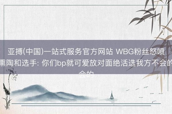 亚搏(中国)一站式服务官方网站 WBG粉丝怒喷熏陶和选手: 你们bp就可爱放对面绝活选我方不会的