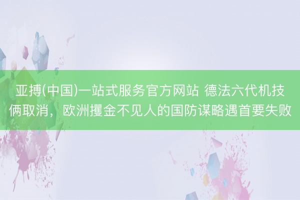 亚搏(中国)一站式服务官方网站 德法六代机技俩取消，欧洲攫金不见人的国防谋略遇首要失败