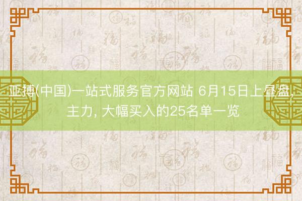 亚搏(中国)一站式服务官方网站 6月15日上昼盘, 主力, 大幅买入的25名单一览